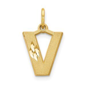 14k Yellow Gold, Julia Collection, Small Satin Block Initial V Pendant